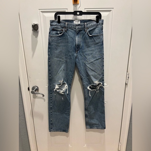 Agolde Mia Jeans Distressed High-Rise Straight Leg Denim Size 28 - Picture 2 of 8